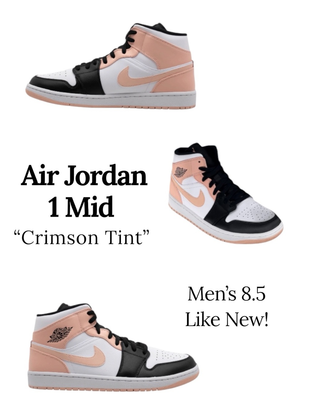 Air Jordan 1 Mid "Crimson Tint" Men’s 8.5 “554724-133” LIKE NEW